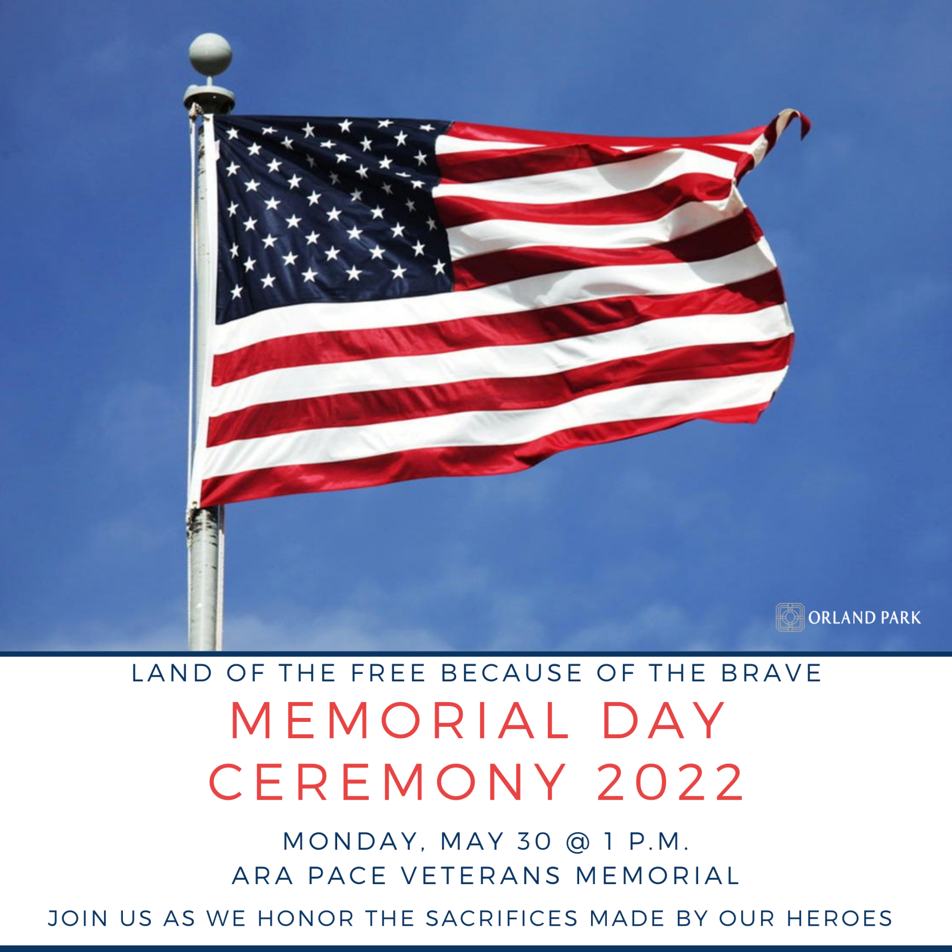 Image announcing Memorial Day 2022 depicting American flag